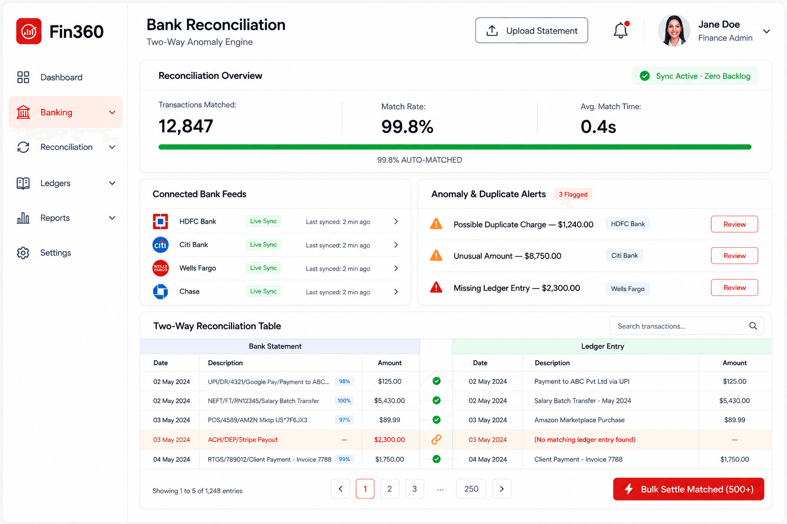 Fin360 Two-Way Bank Reconciliation & OCR Engine